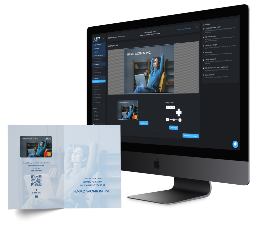 Image of computer screen and brochure for Juice solutions rewards